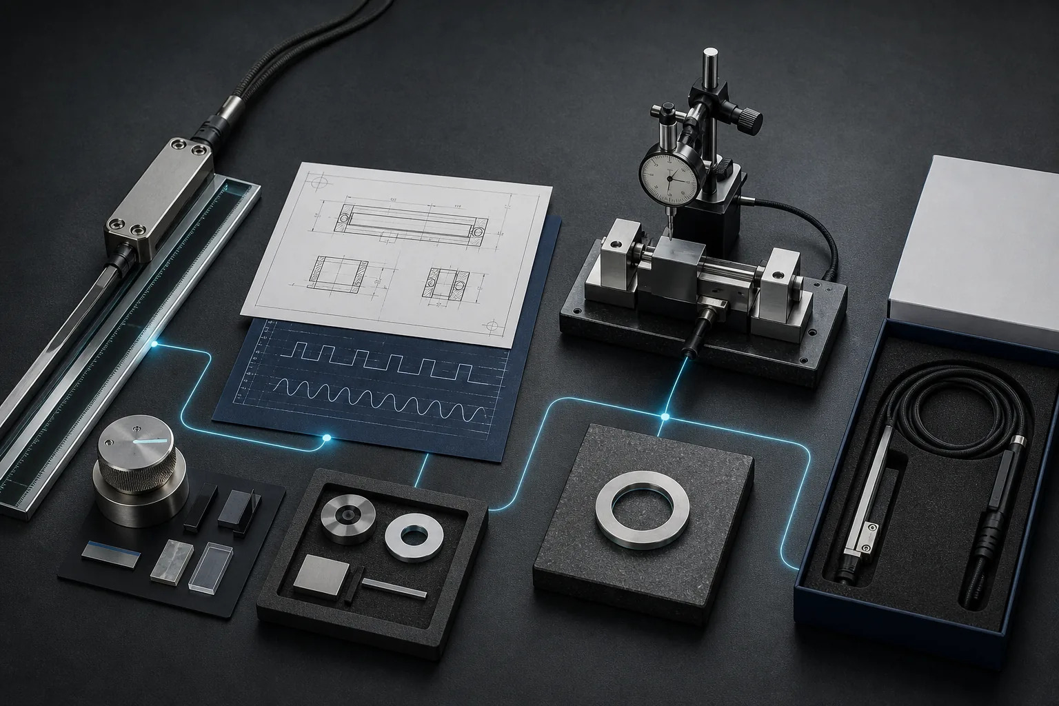 Conceptual optical encoder qualification workflow linking configuration, engineering evidence, validation and production release